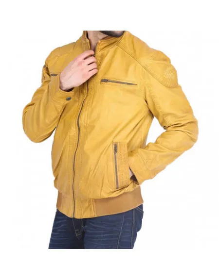 RMY Racer Yellow Bomber Jacket Mens, RMY Men’s Eccentric Yellow Leather Jacket,RMY Classic Yellow... - image 1