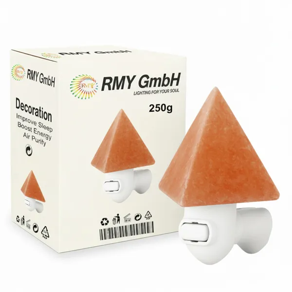 Himalayan Salt Pyramid Night Light Lamp – Authentic Pink Salt Crystal Plug-in, Calming Amber Glow...