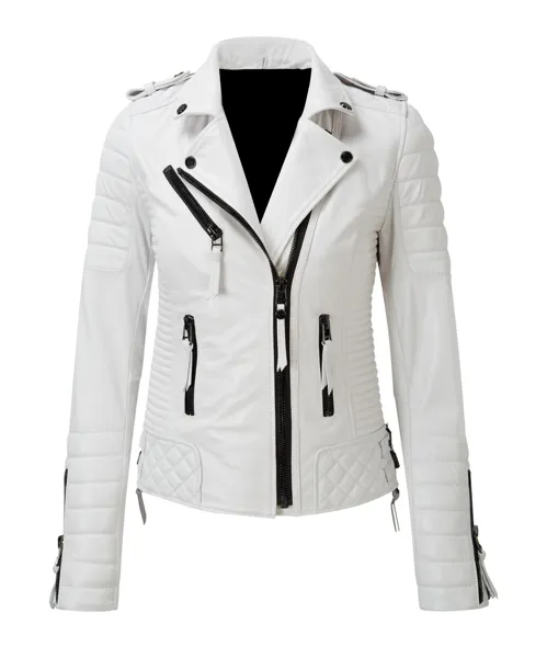 RMY Belt White Cow-Hide Leather Fashion Jacket,RMY Women’s White Hooded Leather Jacket,RMY Women&... - image 1