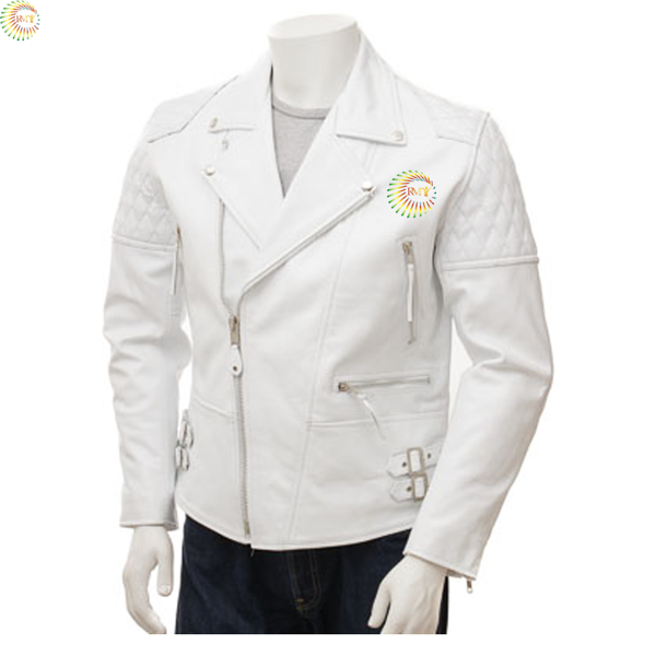 RMY Shane White Leather Bomber Jacket, RMY Beltless White Cow-Hide Leather Fashion Jacket, RMY Cl... - image 1