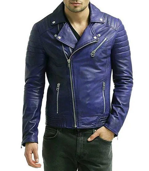 RMY Beltless Navy Blue Sheep-Skin Leather Fashion Jacket,RMY Men Navy Blue Leather Jacket, RMY Na... - image 1