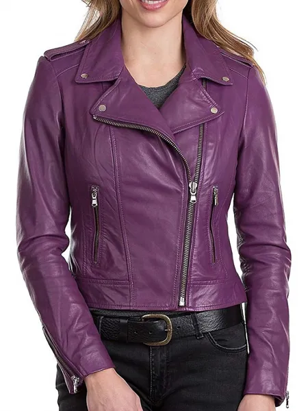 RMY Women Purple Brando Leather Jacket,RMY Womens Purple Biker Leather Jacket,RMY Women’s Stylish... - image 1