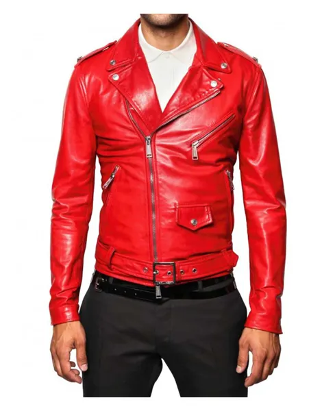 RMY Men’s Red Hooded Leather Jacket,RMY Beltless Red lamb sheepskin Leather Fashion Jacket,RMY Me... - image 1