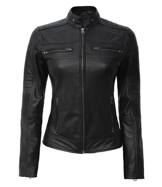 RMY Austin Cafe Racer Leather Black Jacket for Women, RMY Women’s Vegan Leather Racer Jacket,RMY ... - image 1