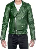 RMY Men’s Green Genuine Leather Jacket,RMY Beltless Green Cow-Hide Leather Fashion Jacket,RMY Men... - image 2