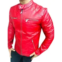 RMY Men’s Red Hooded Leather Jacket,RMY Beltless Red lamb sheepskin Leather Fashion Jacket,RMY Me... - image 2