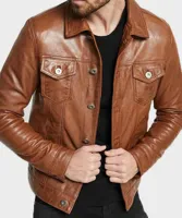 RMY Shane Brown Leather Bomber Jacket, RMY Beltless Brown Cow-Hide Leather Fashion Jacket, RMY Cl... - image 2