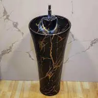 RMY Black & Gold Marble Pedestal Sinks,All Marble Pedestal Sinks Colors & Shapes,Black ... - image 2