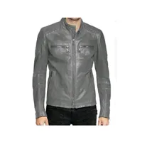 RMY Mens Leather Grey Jacket,RMY Men’s Grey Leather-Biker Jacket,RMY Mens Grey Leather Bomb... - image 2