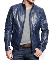 RMY Beltless Navy Blue Sheep-Skin Leather Fashion Jacket,RMY Men Navy Blue Leather Jacket, RMY Na... - image 3