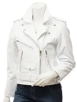 RMY Belt White Cow-Hide Leather Fashion Jacket,RMY Women’s White Hooded Leather Jacket,RMY Women&... - image 3