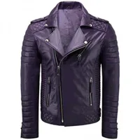 RMY Motorcycle Biker Leather Jackets Men’s,RMY Biker Mens Motorcycle Quilted Purple Jacket,... - image 3